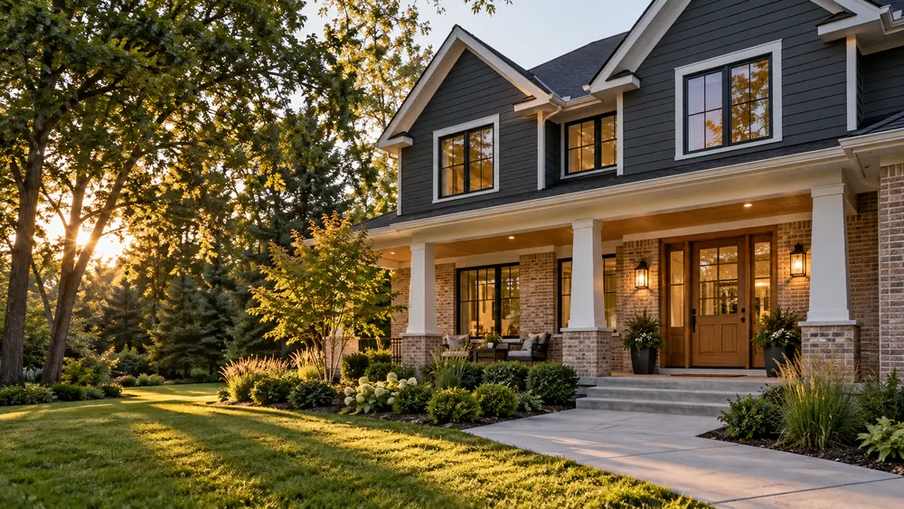 Renovated residential home exterior with front porch