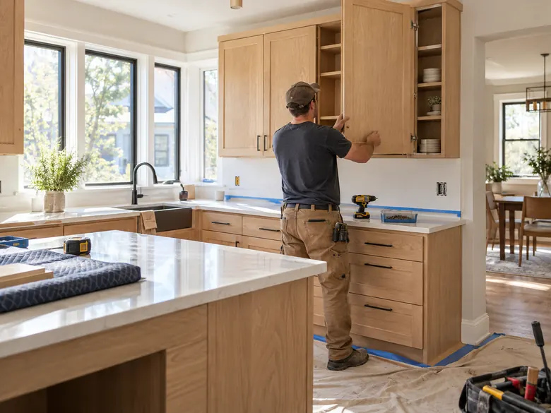 Kitchen remodeling work with cabinetry installation